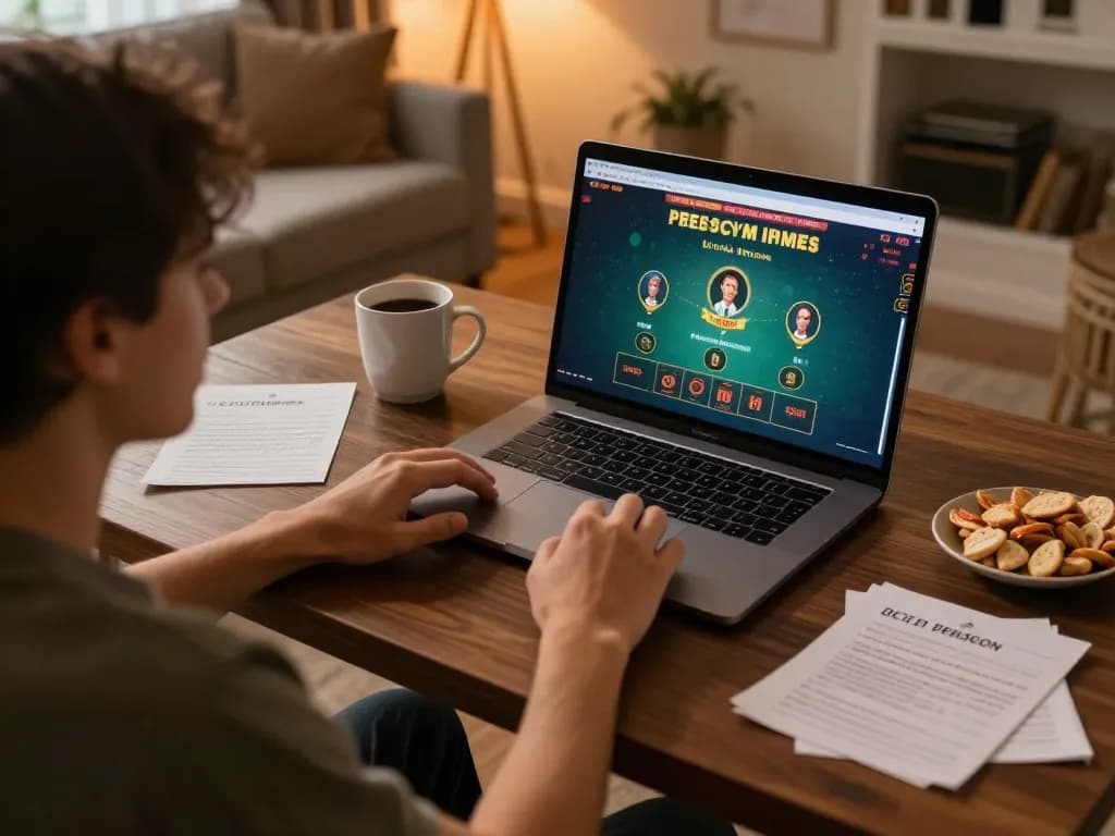 Engaging online gaming session at home for trusted agen terpercaya, showcasing focused strategy and comfort.