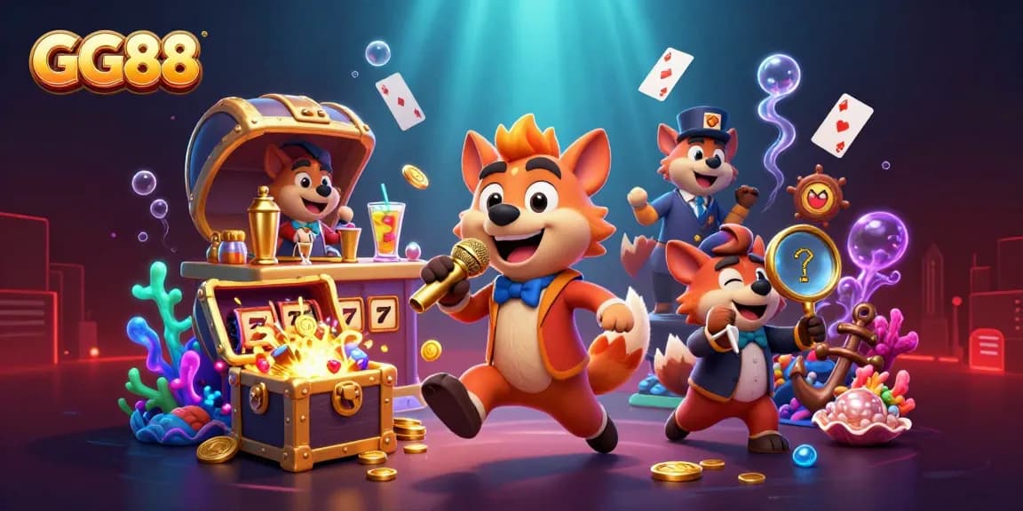 Experience thrilling GG88 casino action with hyenas in a vibrant underwater comedy club scene.
