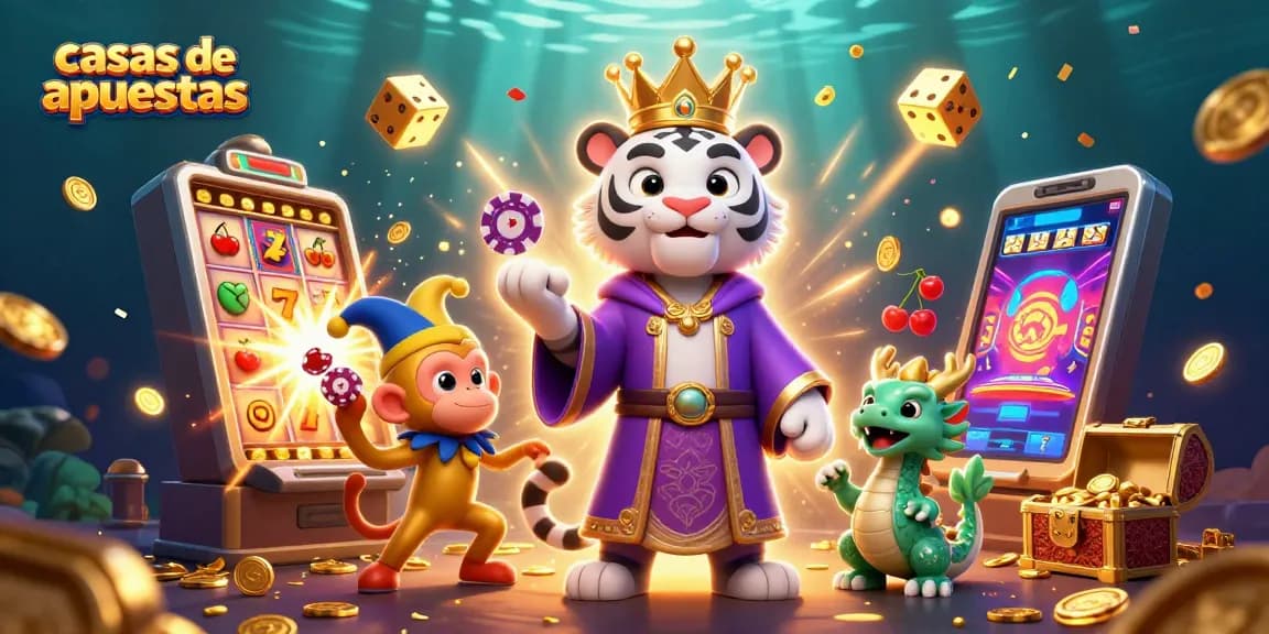 Participa en casas de apuestas mientras juegas con personajes divertidos en un vibrante mundo de casino.