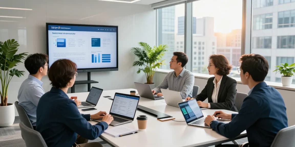 Collaboration in a modern office showcasing cibc digital business solutions, highlighting teamwork and technology.