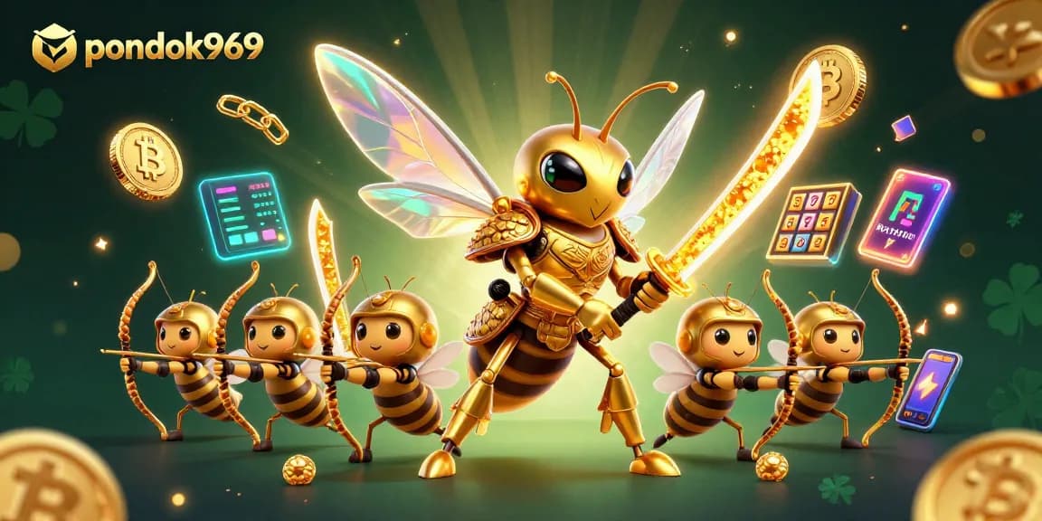 Experience dynamic gambling fun with pondok969's engaging scene of a samurai hornet and exciting slot game elements.