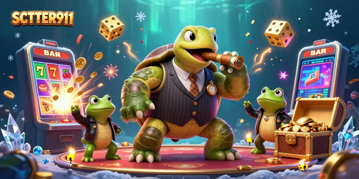 Engage in thrilling gaming with SCATTER911 featuring a snapping turtle in a casino scene.