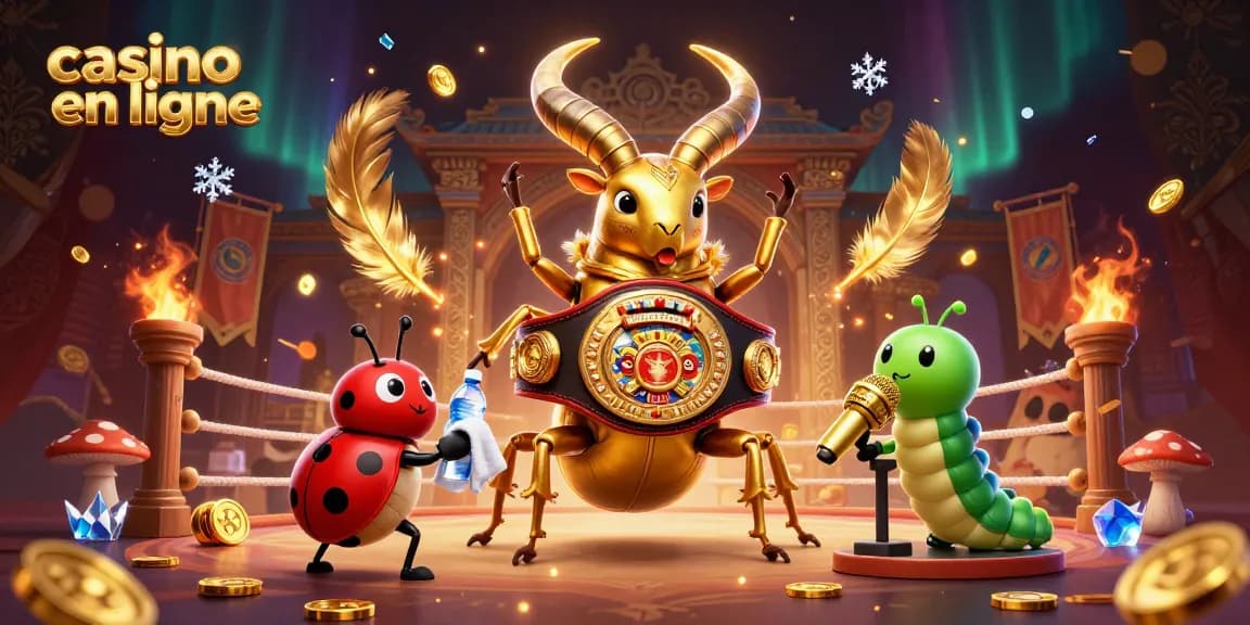 Engagez-vous dans une ambiance de casino en ligne avec un combat spécial d'insectes festifs.