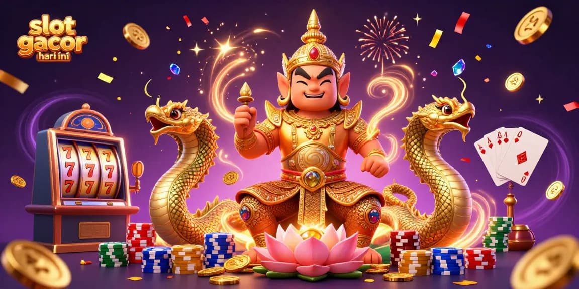 Experience the thrill of slot gacor hari ini with 3D characters, golden coins, and vibrant casino elements.