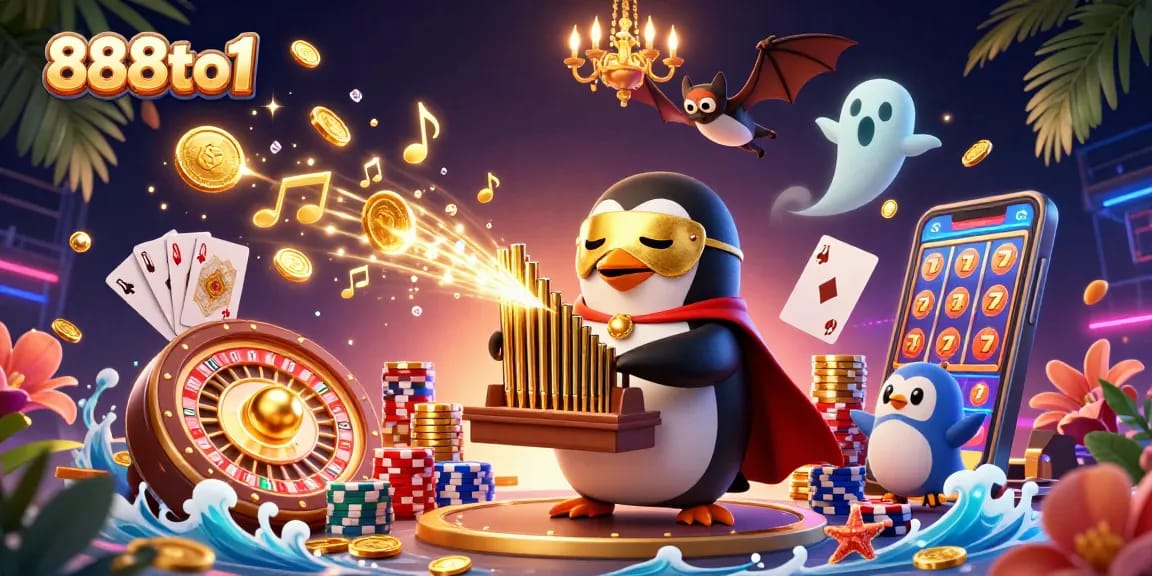 Experience thrilling slots and games at 888to1 with our vibrant casino scene featuring dynamic characters.