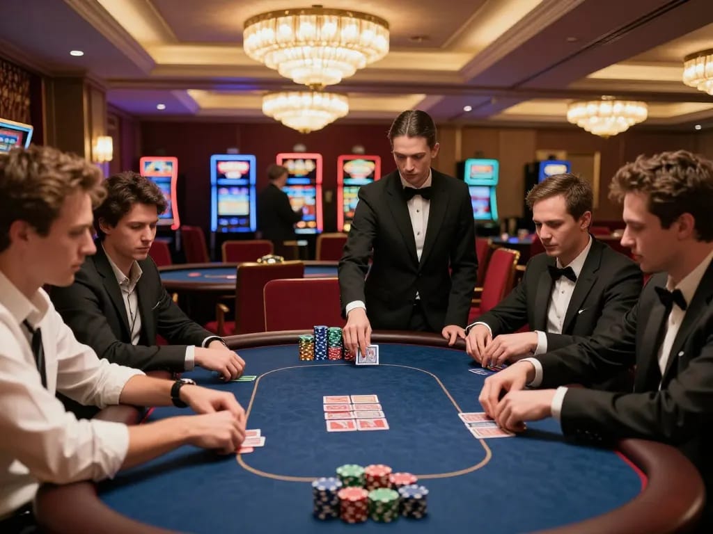 Experience high-stakes poker action at Fabet's exclusive gaming tables, capturing the thrill of competition.