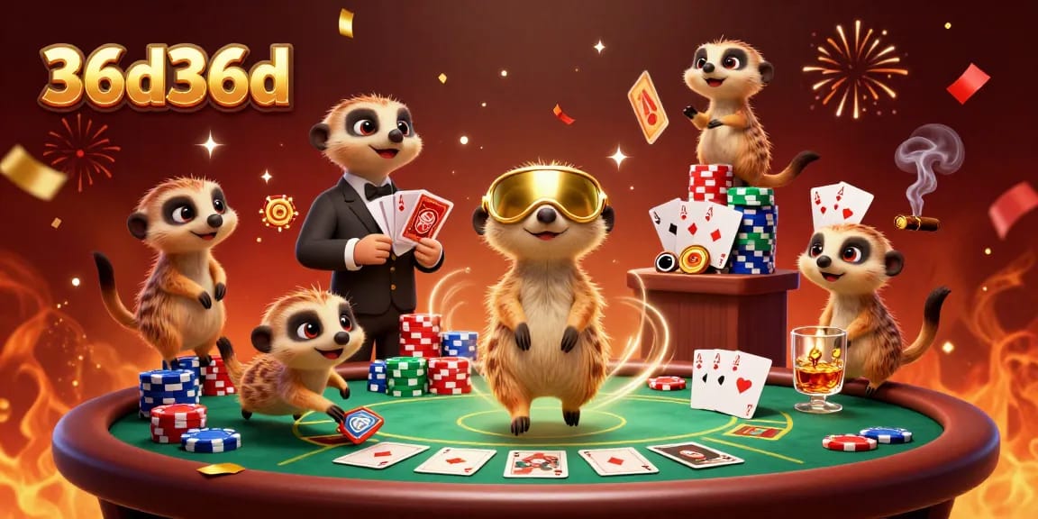 Engage in thrilling gaming action with 36d36d's lively meerkat casino scene.