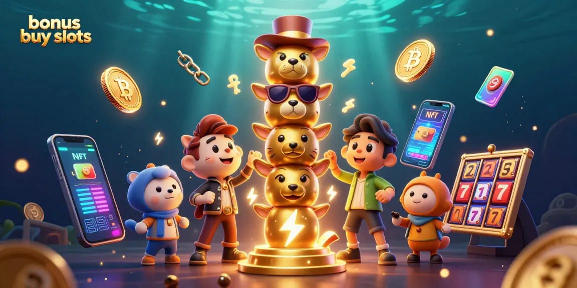 Experience the thrill of bonus buy slots with a vibrant, dynamic 3D casino inspired illustration.