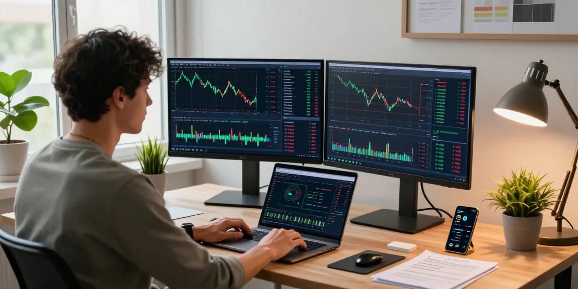Beginner cloud mining platform showcased in a professional crypto trading workspace with advanced technology and analytical tools.