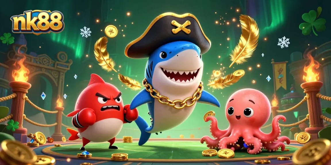 Engage with exciting games at nk88 with a lively scene featuring unique characters and vibrant gambling elements.