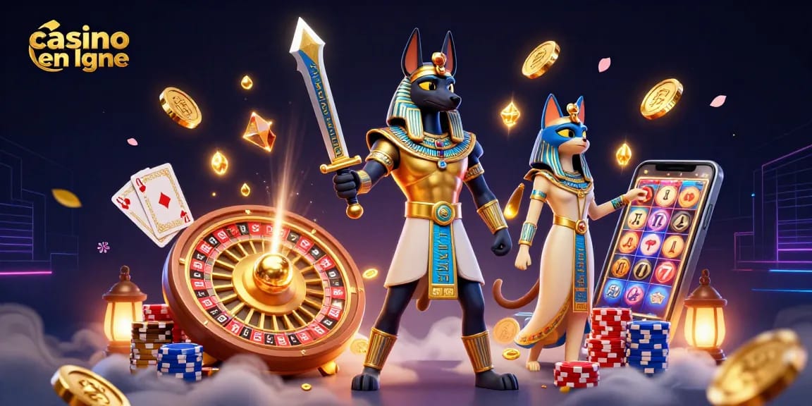 Jouez sur un casino en ligne, où Anubis et Bastet vous accueillent avec des jeux et des gains.