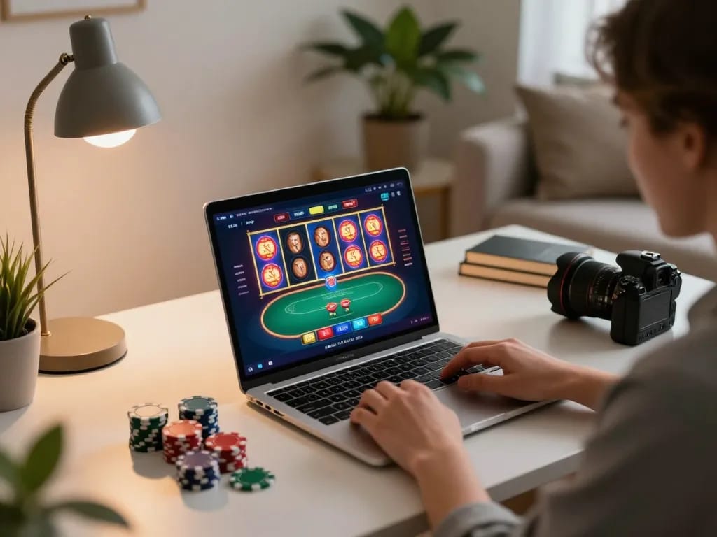 Play exciting online poker with LC88 at home, showcasing a sleek gaming setup.