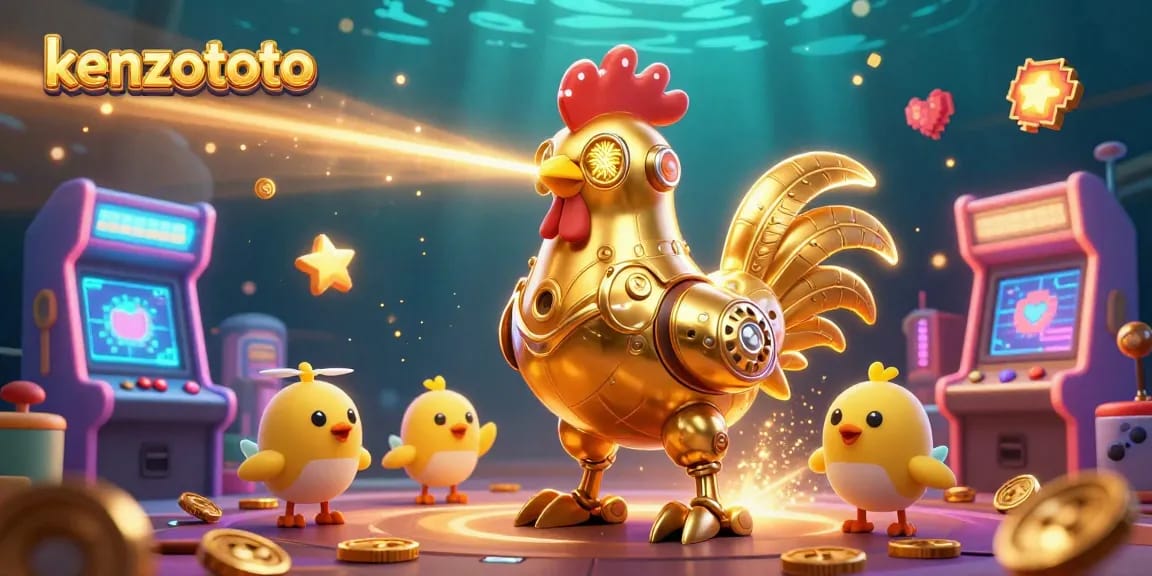 Kenzototo robot engaging players with vibrant gaming elements in a casino-themed 3D scene