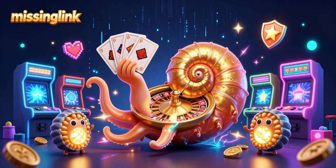 Experience seamless gaming with missinglink at this vibrant 3D casino featuring a nautilus roulette wheel.