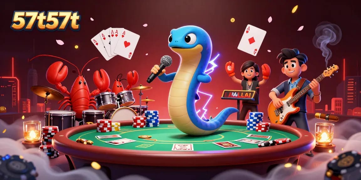 Realizando 57t57t em um cassino subaquático com personagens animados e elementos de poker.