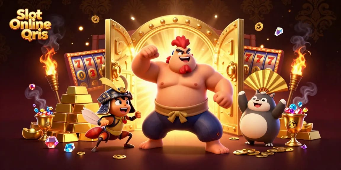 Engage with Slot Online Qris featuring unique characters and dynamic casino elements in a vibrant illustration.