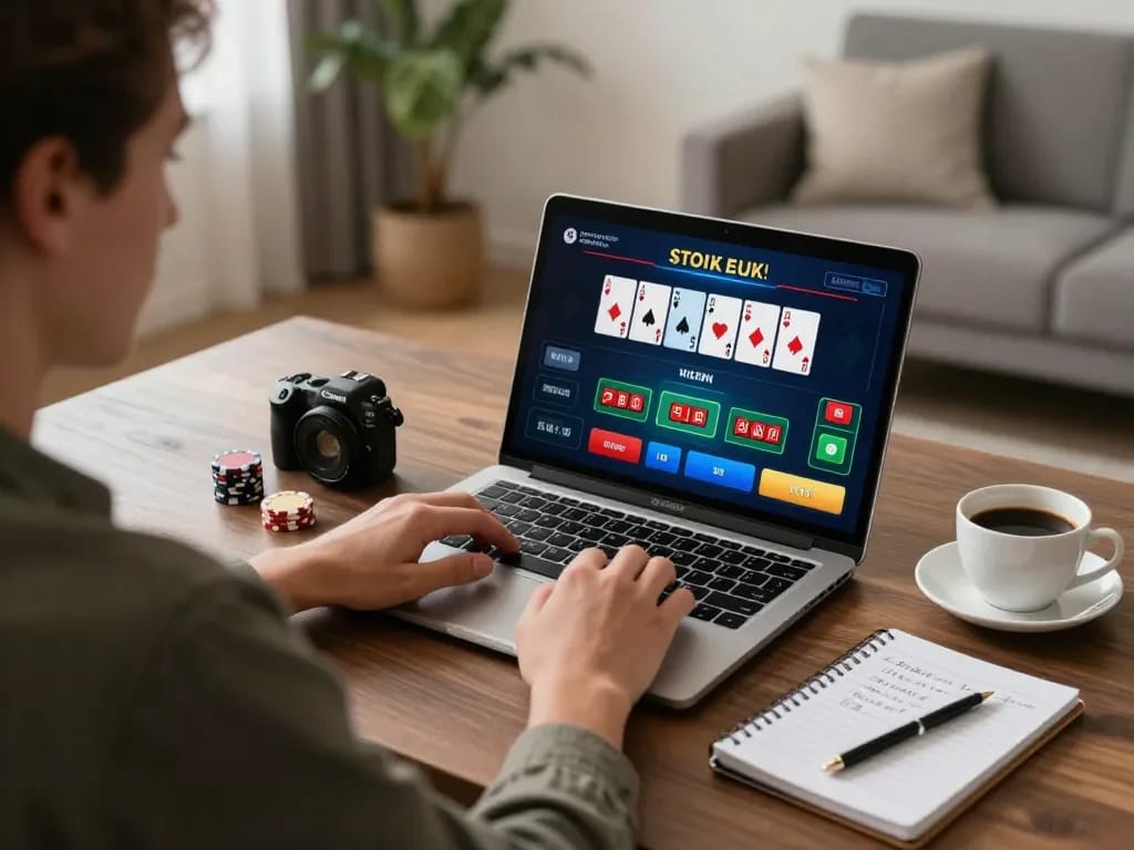 Sử dụng liên kết m88 để chơi poker trực tuyến tại một bàn làm việc sang trọng, nâng cao trải nghiệm chơi game.