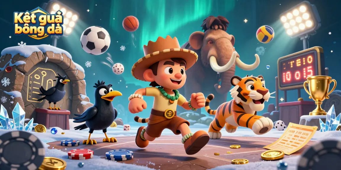 Experience Kết quả bóng đá with an engaging 3D casino scene featuring sports elements and dynamic characters.