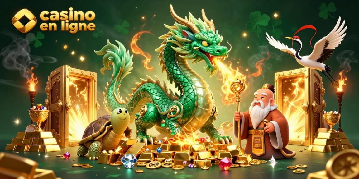 Jouer au casino en ligne dans un univers dynamique avec un dragon émeraude et des trésors brillants
