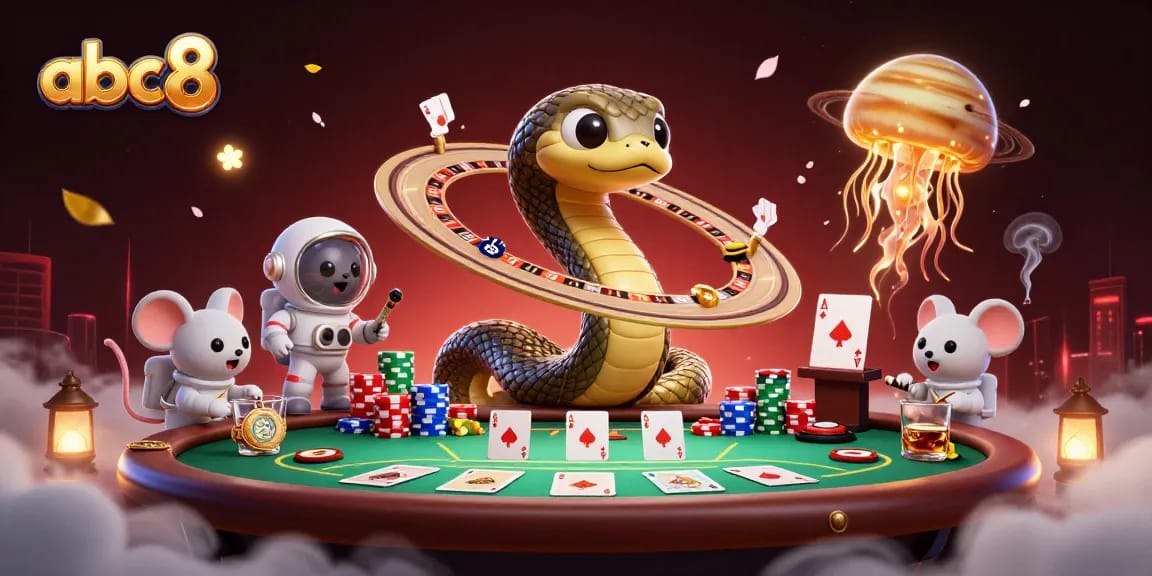Experience the excitement of abc8 with a snake roulette wheel and cosmic betting scene
