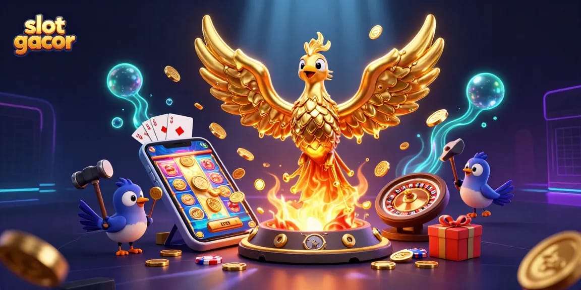 Experience thrilling slot gacor action with a golden phoenix and dynamic casino elements.