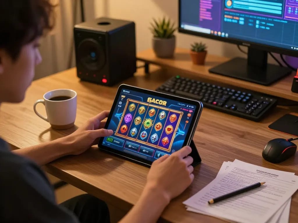 Sesi menarik tentang permainan slot gacor melalui tablet di lingkungan rumah yang hangat dan mengundang