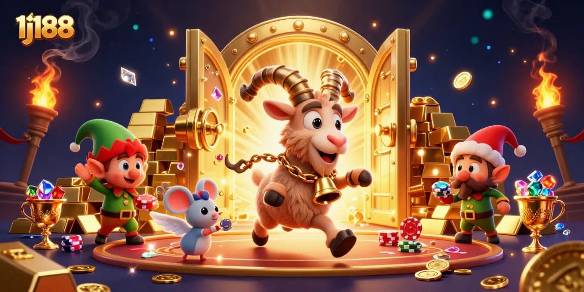 Engage with 1j188 as Krampus runs a live casino scene with angelic order and mischievous elf gremlins stealing chips.