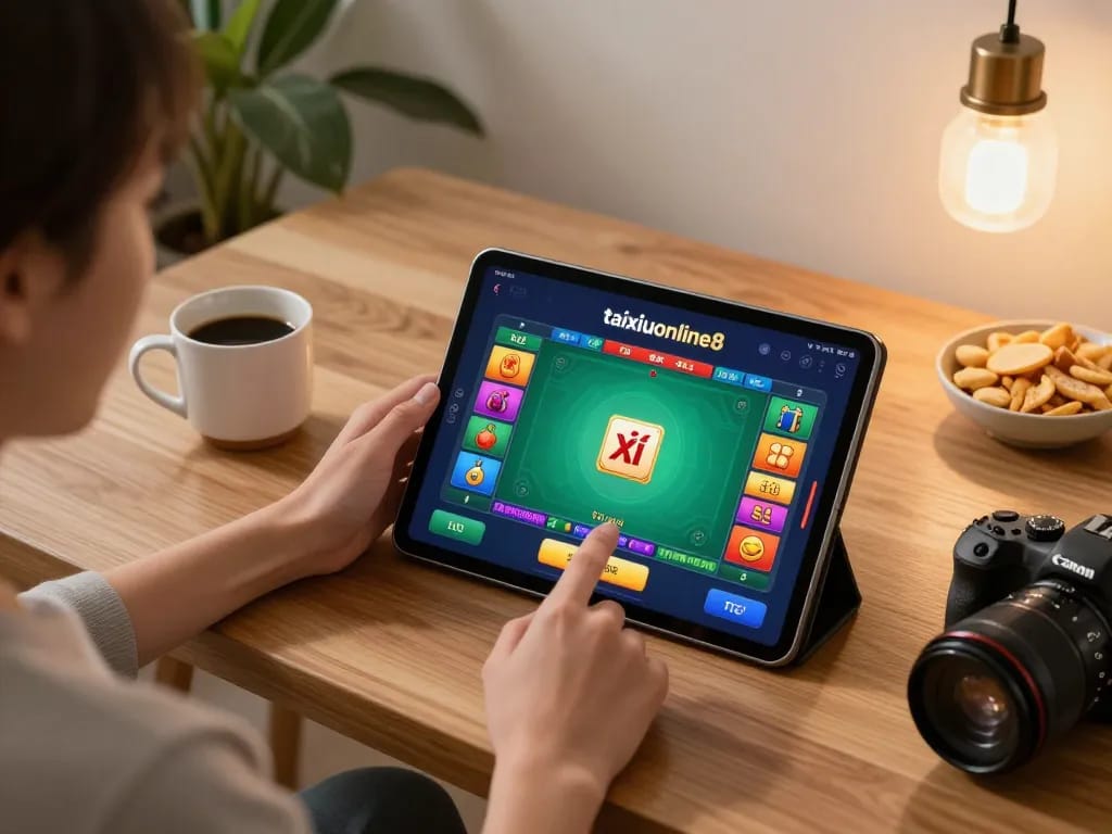 Tài Xỉu gameplay on taixiuonline8 app at home, showcasing vibrant interface and cozy atmosphere.