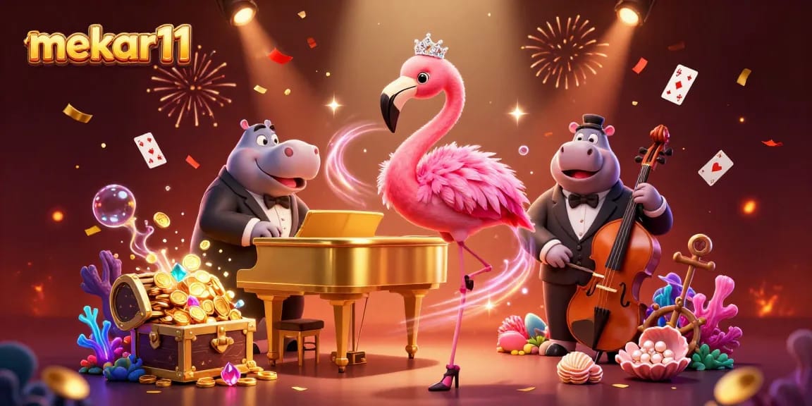 Experience the thrill of mekar11 casino with dazzling flamingo singer and vibrant game elements.
