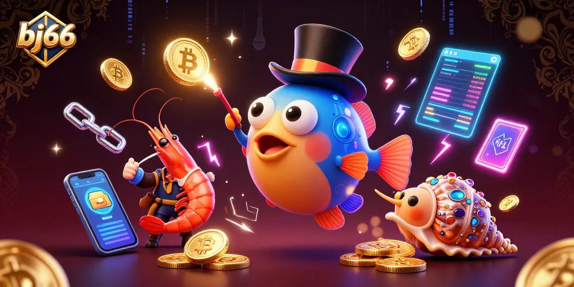 Watch bj66's captivating 3D illustration showcasing casino wealth, with an anglerfish and pirate shrimp attracting coins.