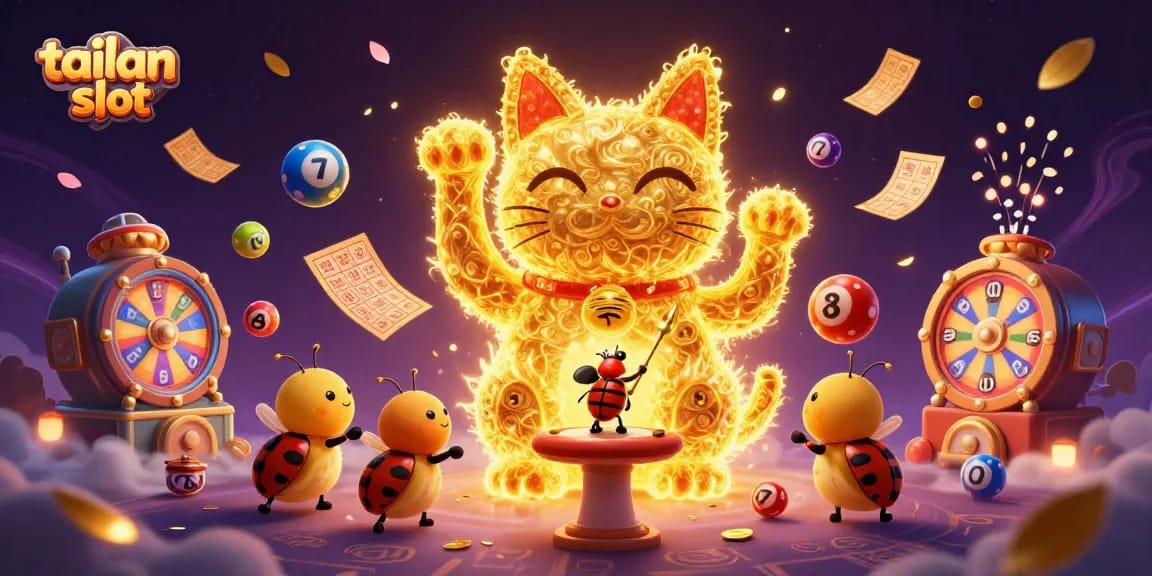 Play the exciting tailan slot game with a lively lucky cat and dynamic casino elements.