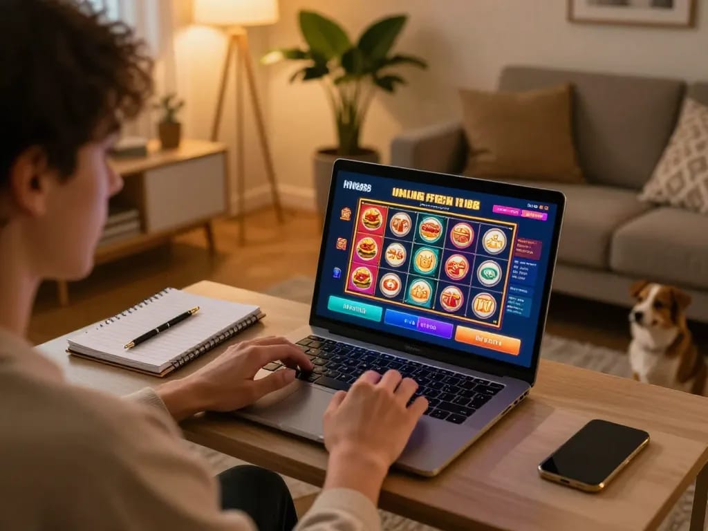 Engaging in NN888 online casino gaming strategy while enjoying a cozy home atmosphere
