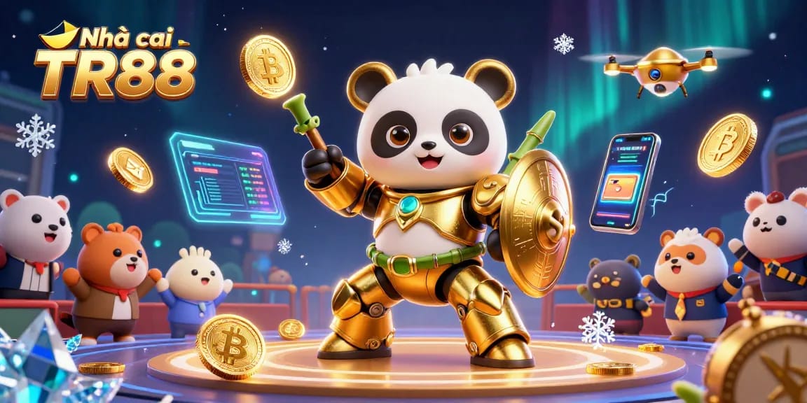 Engage with Nhà cái TR88 in an animated arena featuring vibrant crypto and game elements.