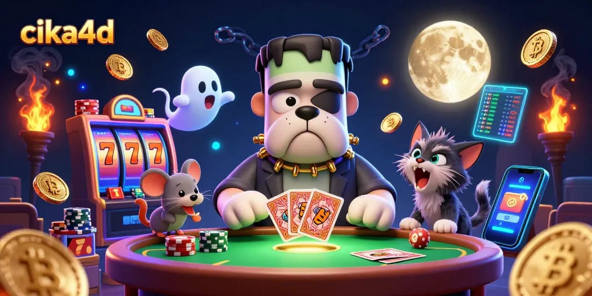 Engage with cika4d's thrilling casino scene featuring dynamic 3D characters and vibrant game elements.