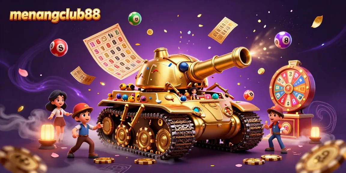 Experience the excitement of menangclub88 with a vibrant, dynamic casino scene featuring colorful elements and a golden beetle tank.