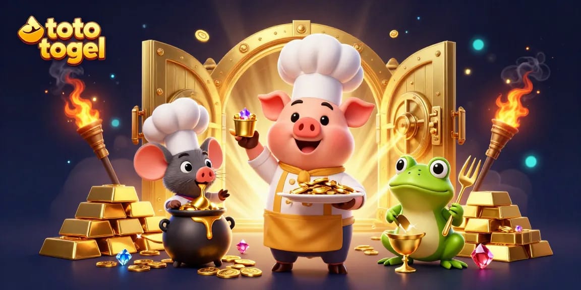 Engage in thrilling toto togel excitement with gold coins and treasures illustrated in a vibrant casino scene.