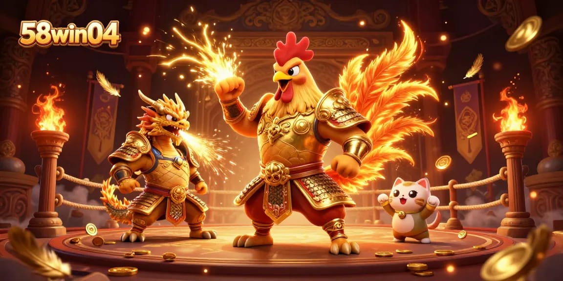 Experience thrilling action at 58win04, where the fighting rooster warrior leads a colorful gaming adventure.