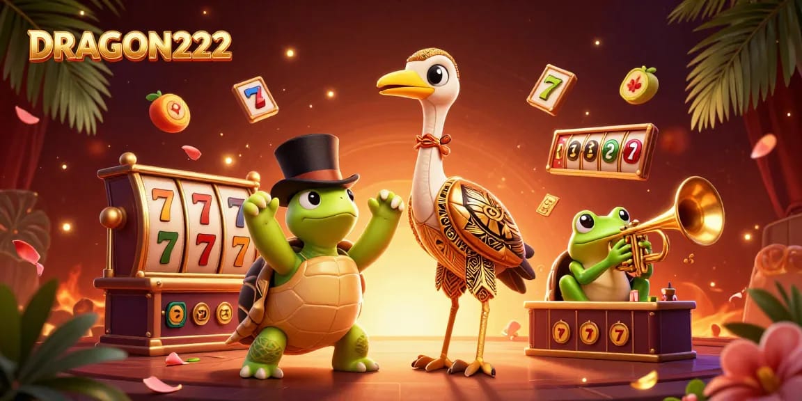 Experience thrilling moments at DRAGON222 with vibrant slot reels and dynamic characters.