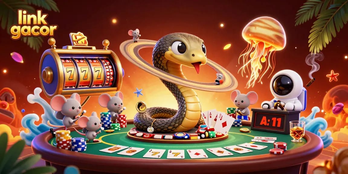 Bet big with link gacor's exciting slot reels and thrilling gaming elements in this vibrant illustration.