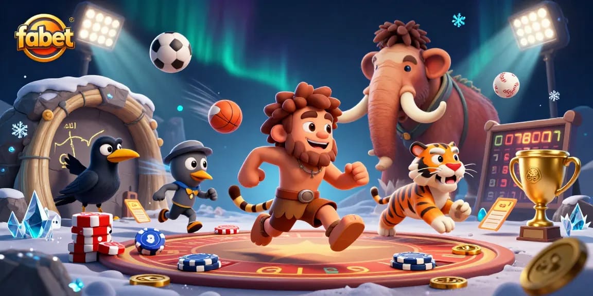 Experience fabet's unique prehistoric casino scene featuring vibrant 3D actions and sports elements.