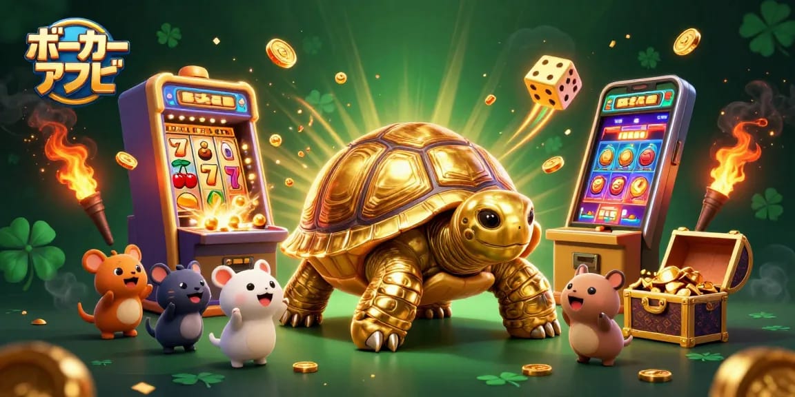 ポーカー アプリでリアルタイムに楽しむ小動物たちと黄金のカメの幻想的なイラスト