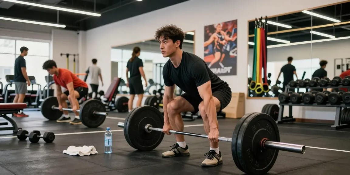 Anabolika Shop: Athlet im Fitnessstudio beim Training mit Gewichten für Muskelaufbau.