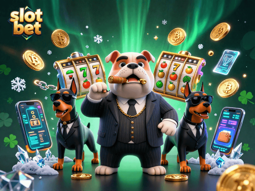 Slot bet dengan karakter bos mafia dan elemen permainan slot yang menarik.