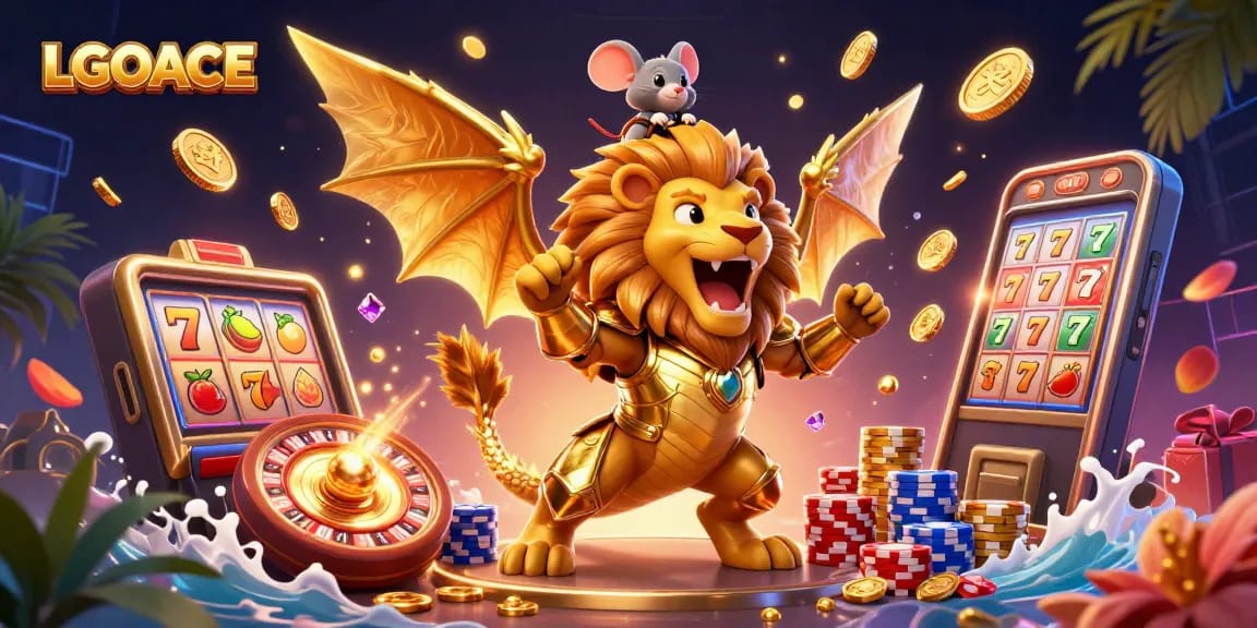 LGOACE engages with thrilling slot action featuring a roaring chimera and dynamic casino elements.