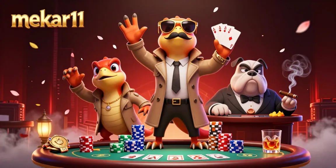 Join mekar11 at a lively VIP casino lounge with raptors in disguise, surrounded by poker excitement and strategic gameplay.