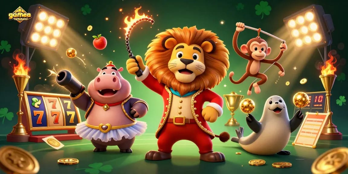 Experience exciting gameplay with gamebaidangian's unique characters in a vibrant casino setting.