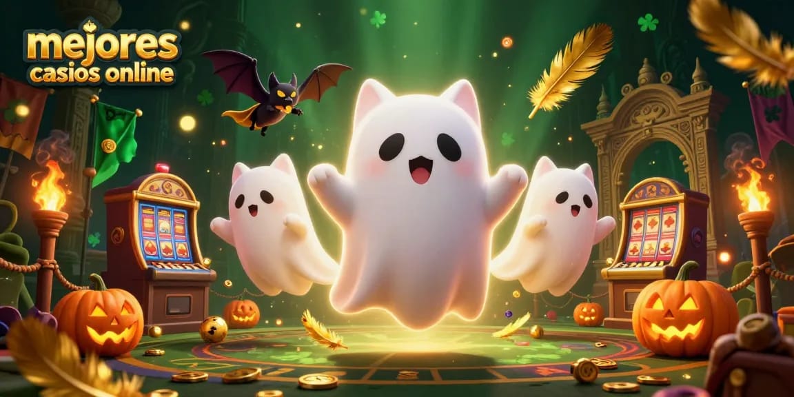 Ilustración 3D de un gato fantasma en el casino, explorando los mejores casinos online para jugar.