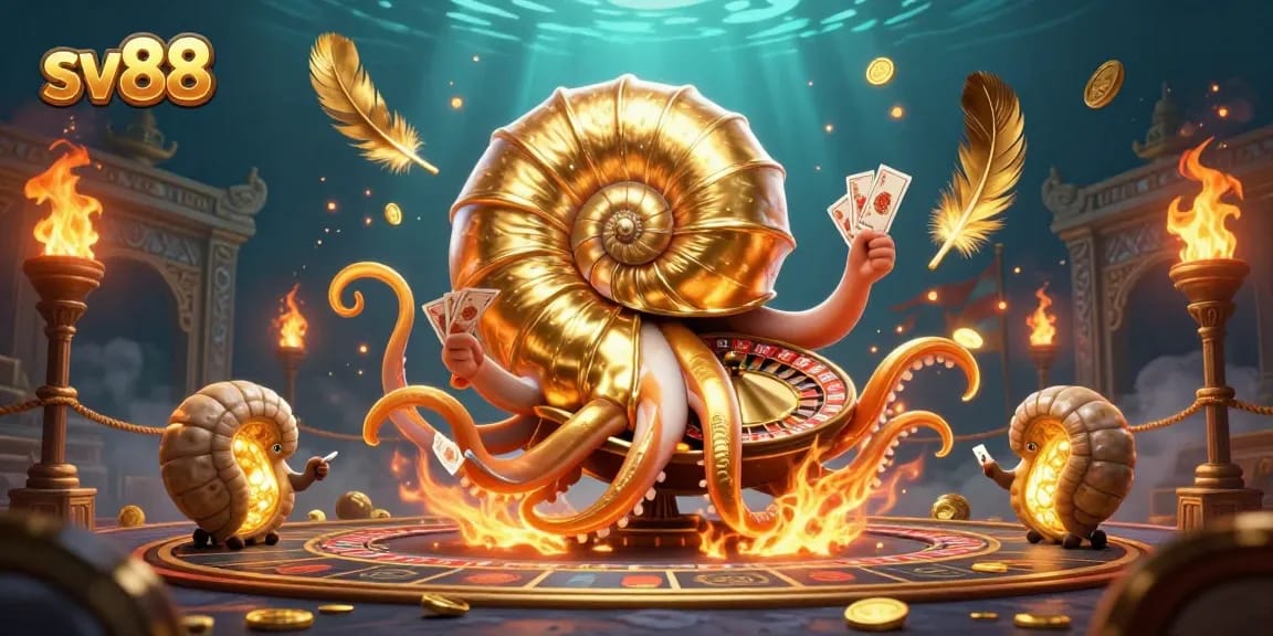 Experience the excitement of sv88 with ancient giant nautilus as a roulette wheel and glowing ammonites.