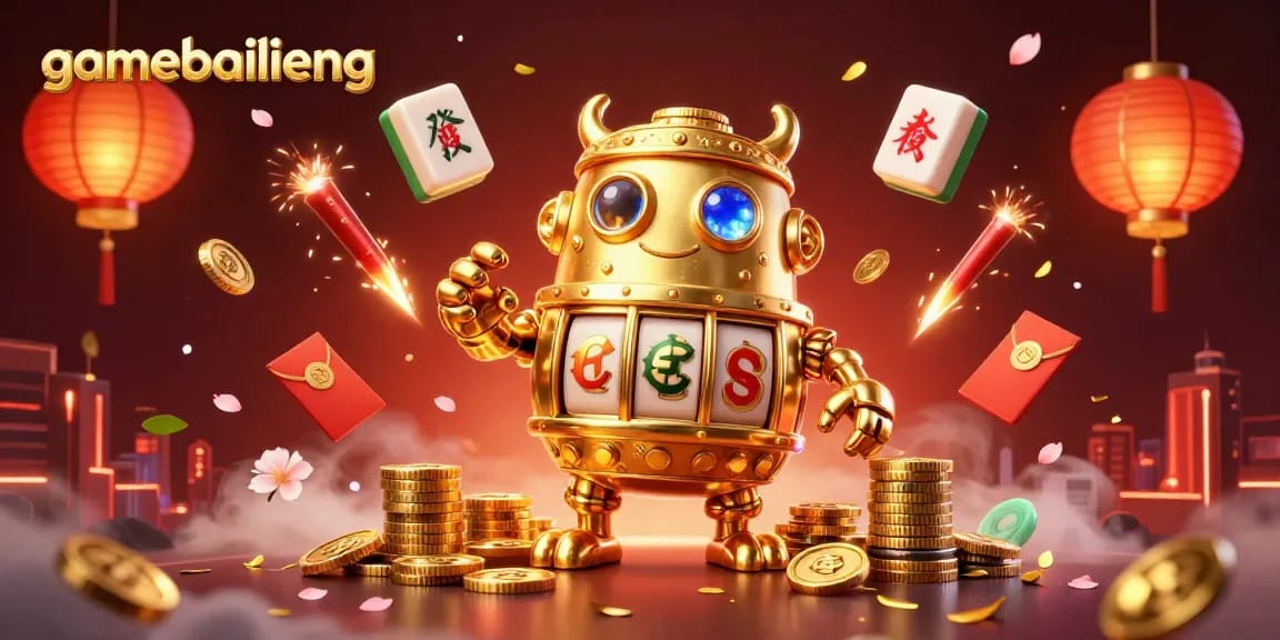 Engage in thrilling gameplay at gamebailieng, showcasing a vibrant casino scene with ancient gold golem and gaming symbols.