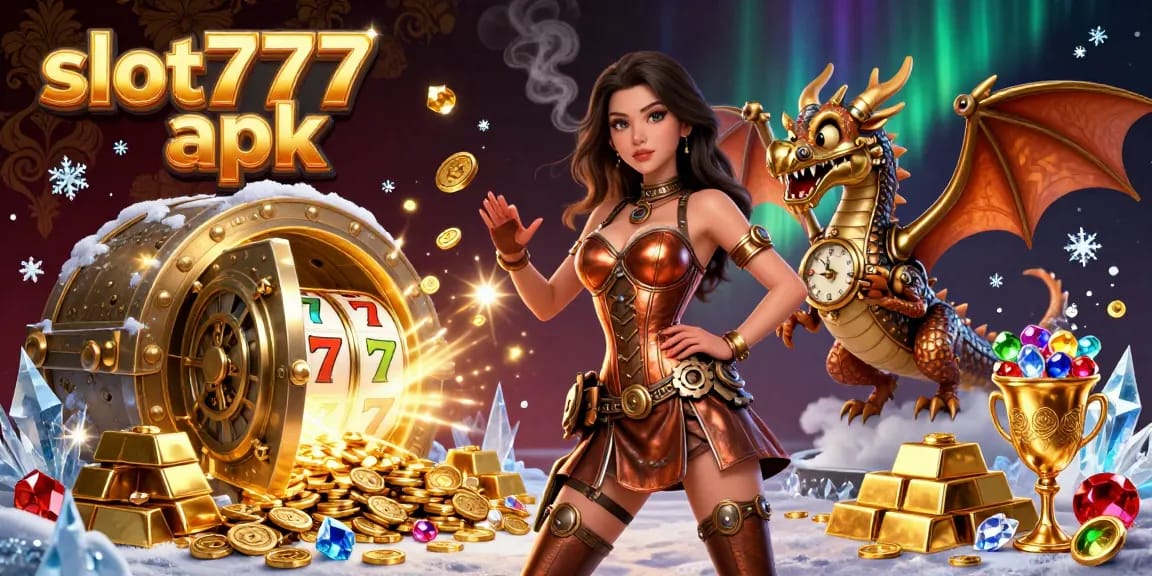 Play slot777 apk surrounded by lavish golden treasures, slots, and gems bursting with excitement.